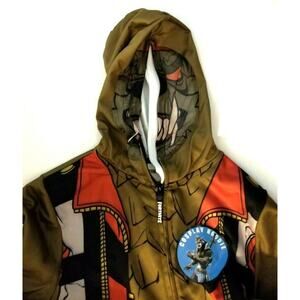 Fortnite Cosplay Hoodie Brown Zip Front Mesh Face Werewolf Costume Kid Med NWT